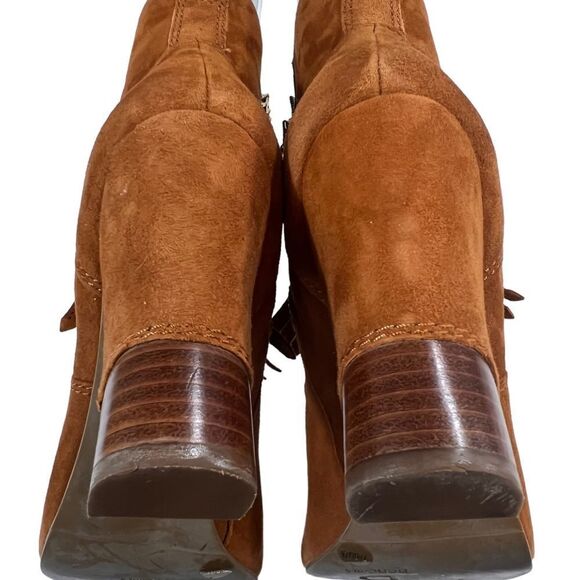 BCBGirls Inkie’s Brown Suede Fringe Roper Style Ankle Boots Side Zip Round Toe - Picture 10 of 14